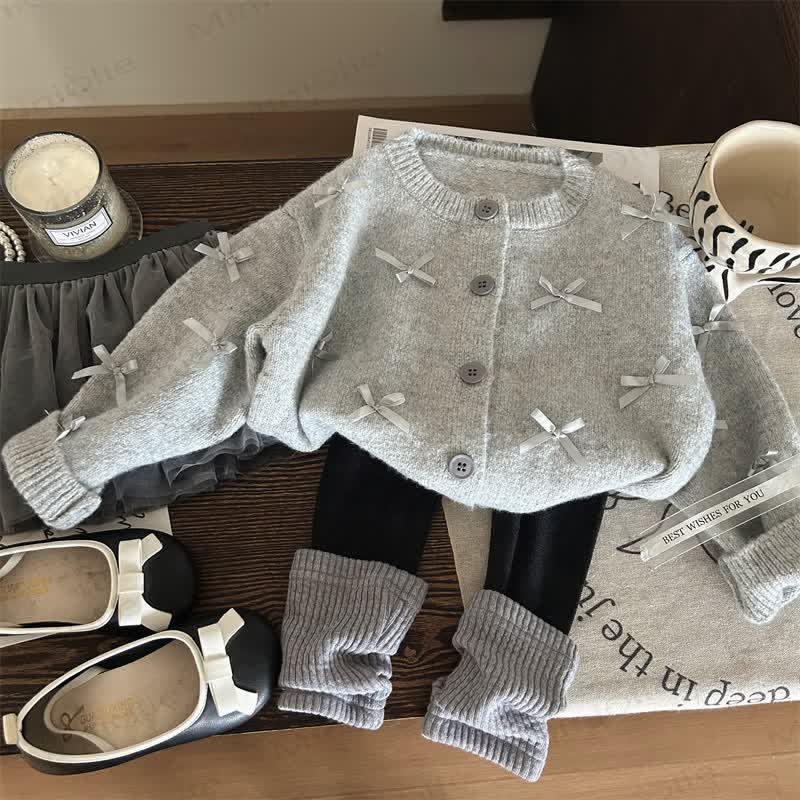 Toddler Kid Bow Knitted Grey Sweater/Leggings