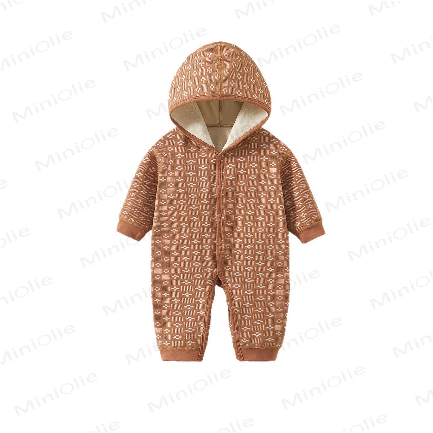 Baby Jacquard Fleece Lined Hooded Romper