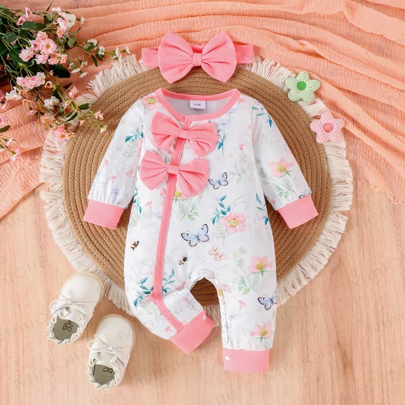 Baby Girl Flower Butterfly Romper with Headband