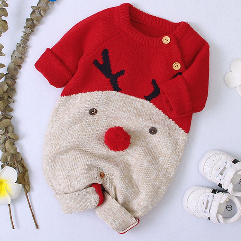 Christmas Elk Knitted Romper