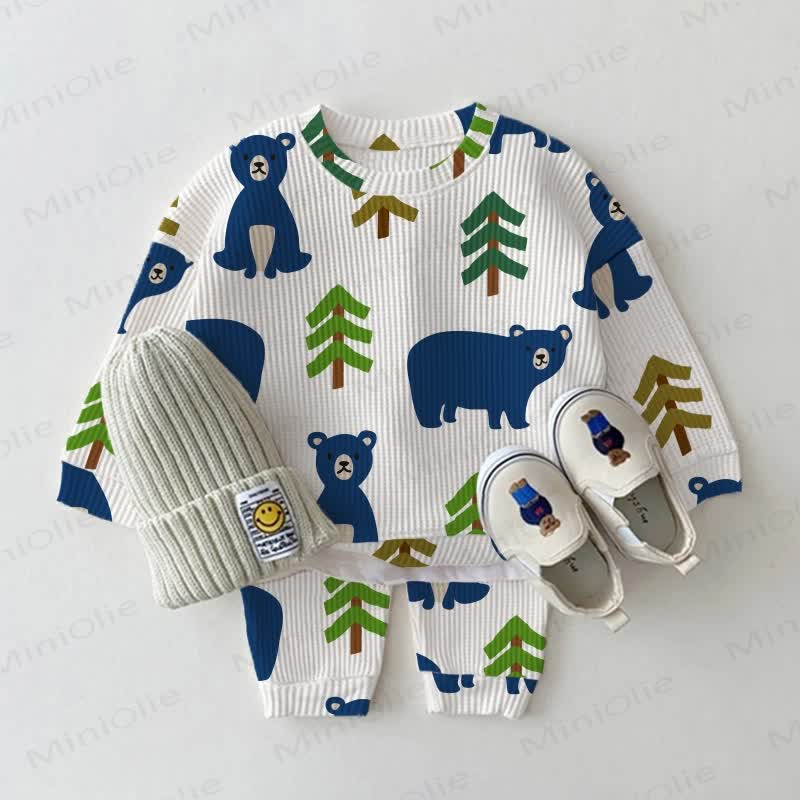 Baby Blue Bear Trees Waffle 2-piece Set
