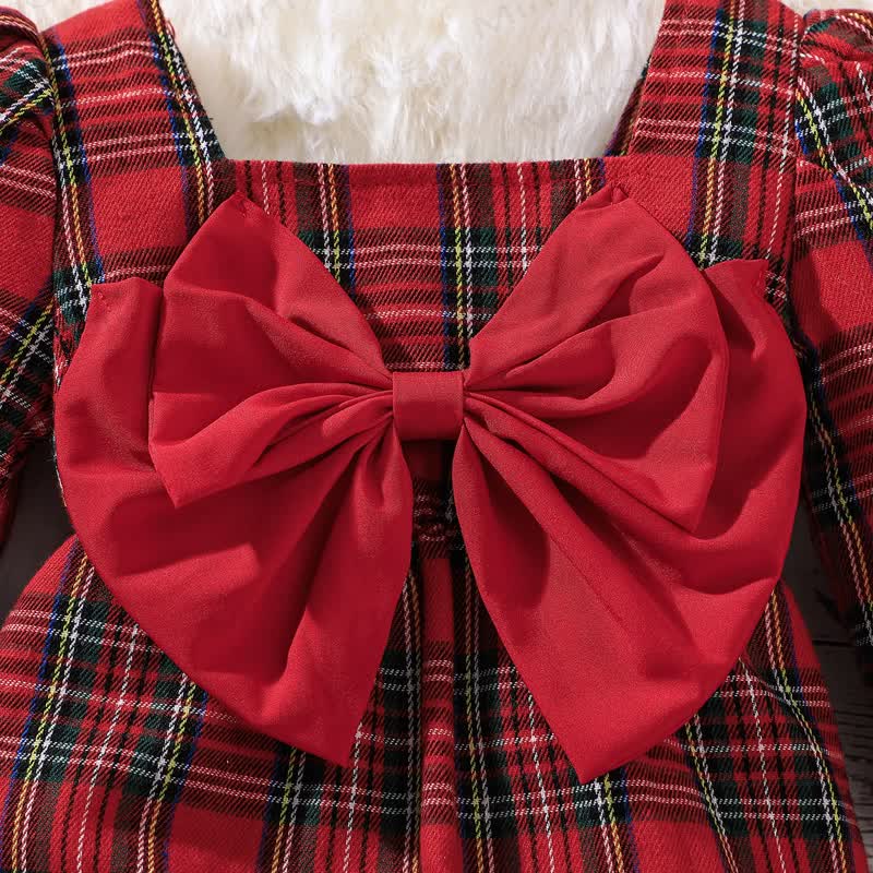 Baby Girl Red Plaid Romper with Bow Headband
