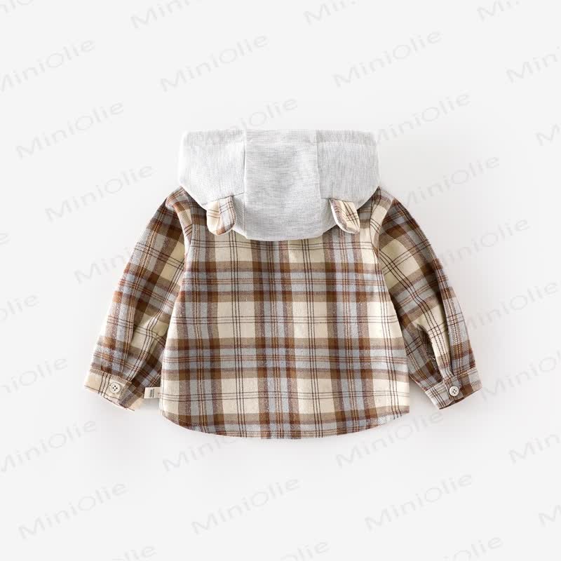 Baby Toddler Boy Bear Plaid Hooded Jacket