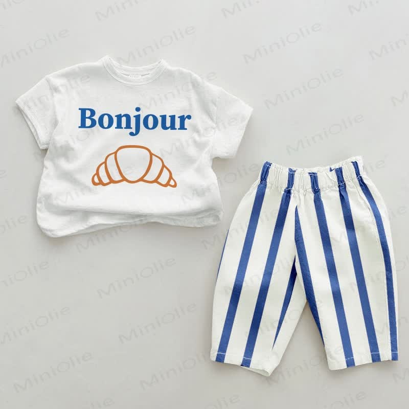 BONJOUR Baby Croissant Blue Vertical Striped 2-piece Set
