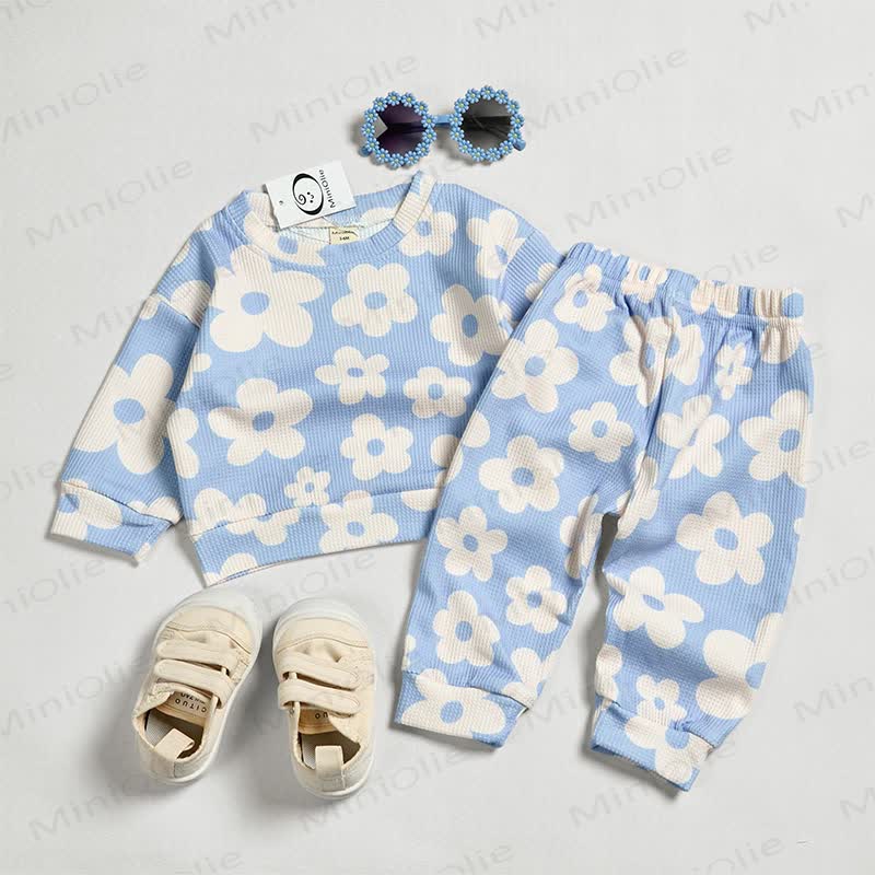 Baby Toddler Floral Blue Waffle 2-piece Set
