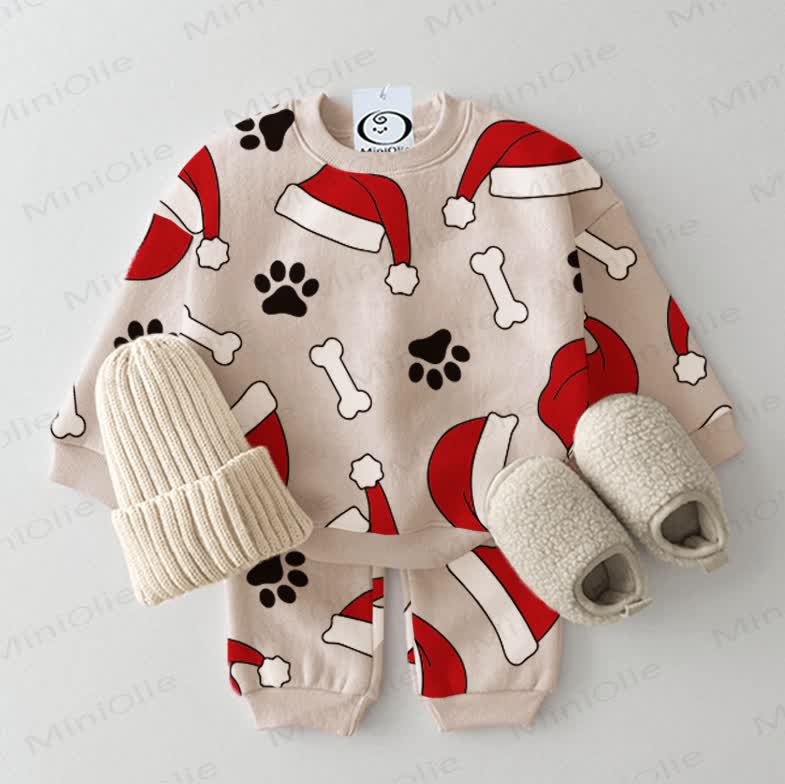 Baby Christmas Santa Hat 2-piece Beige Set