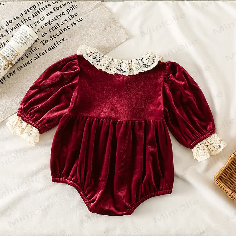 Baby Girl Velvet Lace Red Bodysuit