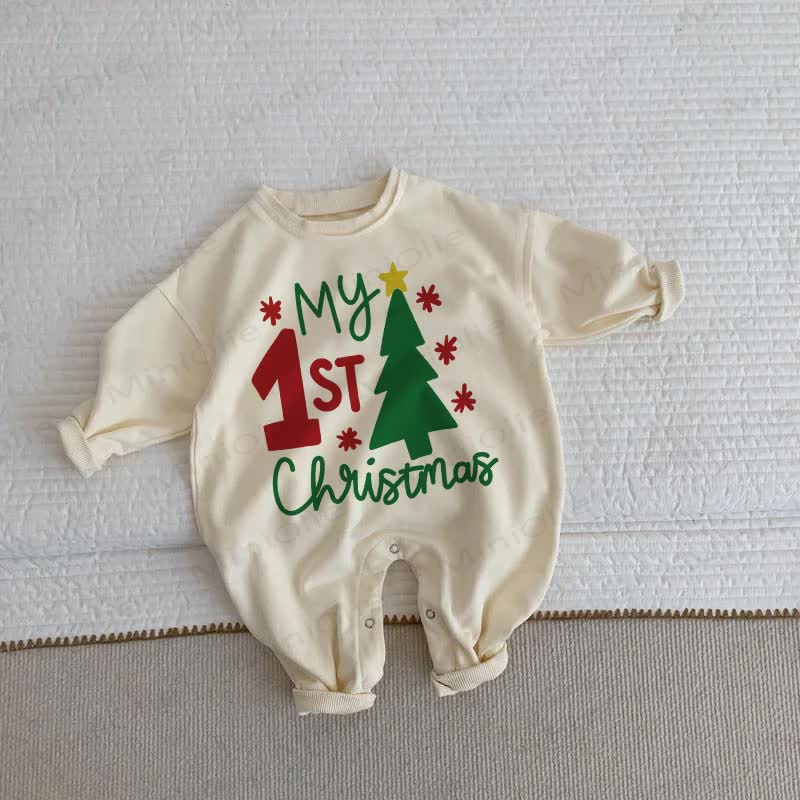 MY 1ST CHRISTMAS Baby Toddler Cat Beige Romper