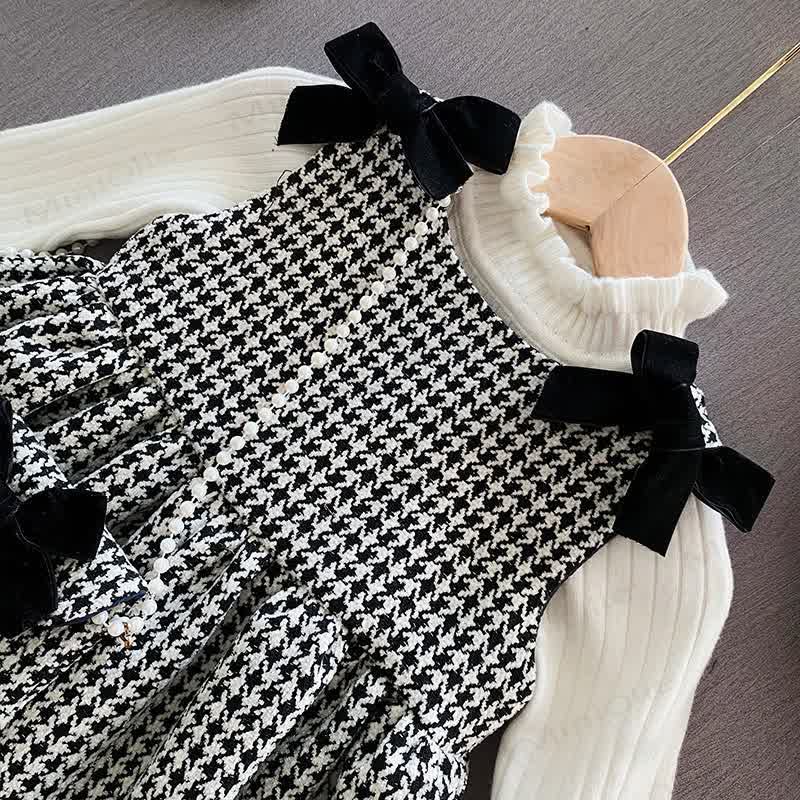 Toddler Girls Black White Plaid Bows Sleeveless Dress