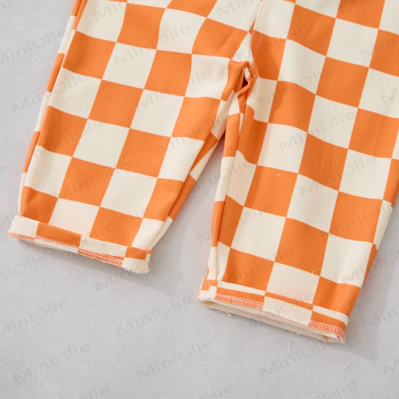 Baby Toddler Orange Checkerboard White Overalls