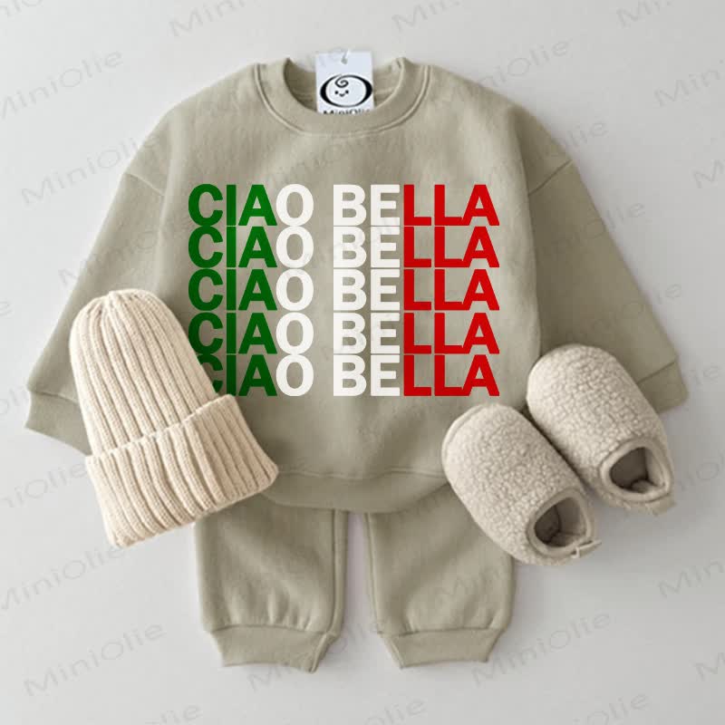 CIAO BELLA Baby Slogan 2-piece Grey Green Set