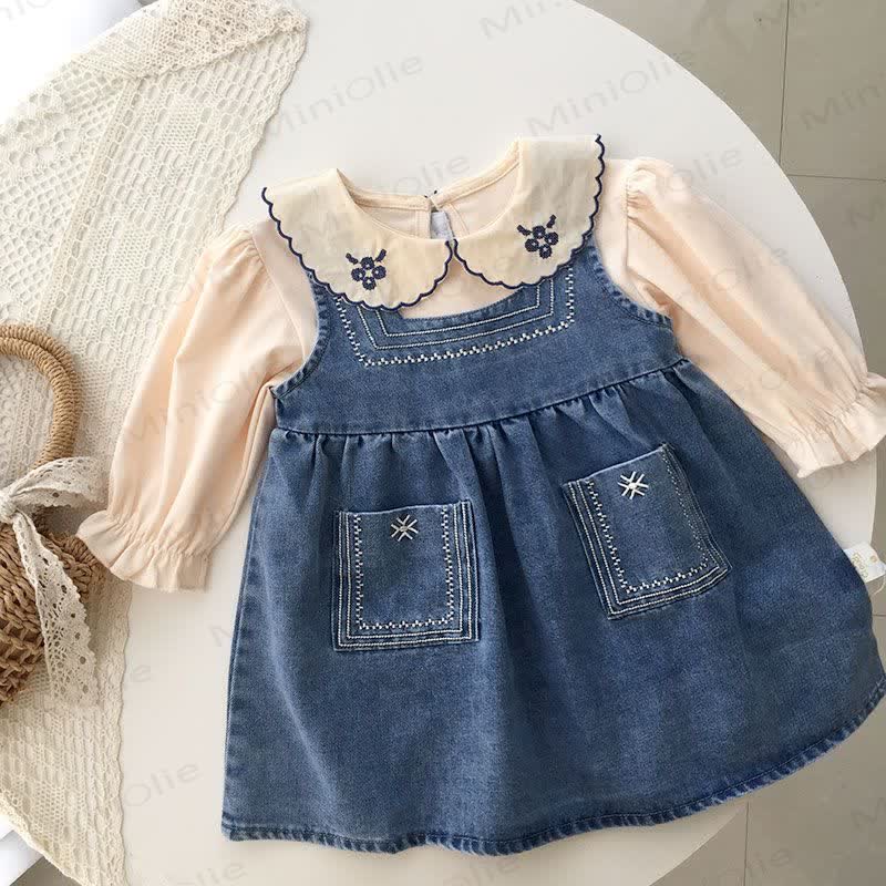 Toddler Girl Embroidered Sleeveless Denim Dress
