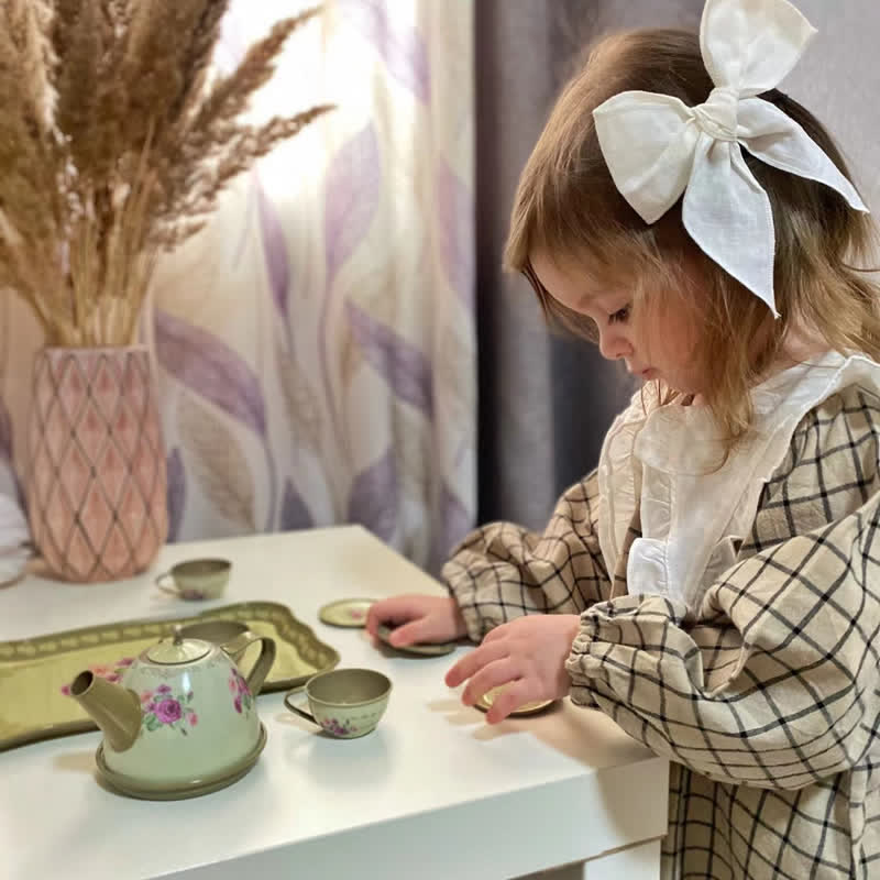 Toddler Peaked Lapel Plaid Sweet Dress