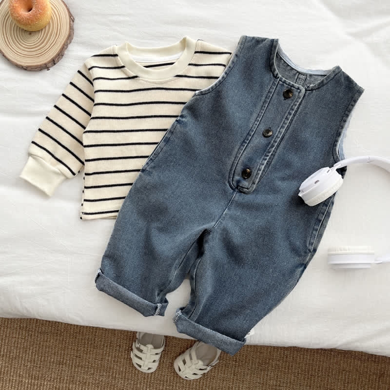 Baby Stripe Top Denim Romper 2-piece Set