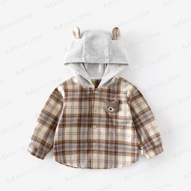 Baby Toddler Boy Bear Plaid Hooded Jacket