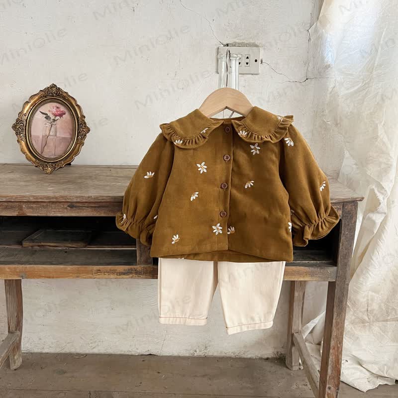 Baby Girl 2-piece Cord Embroidered Flower Set