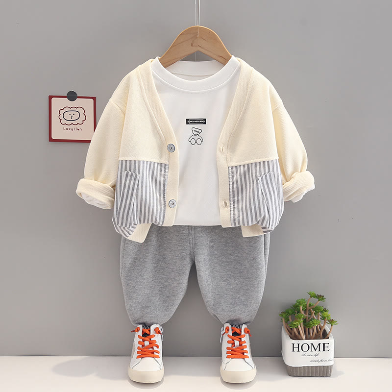 Toddler Shirt Striped Cardigan and Pants Set