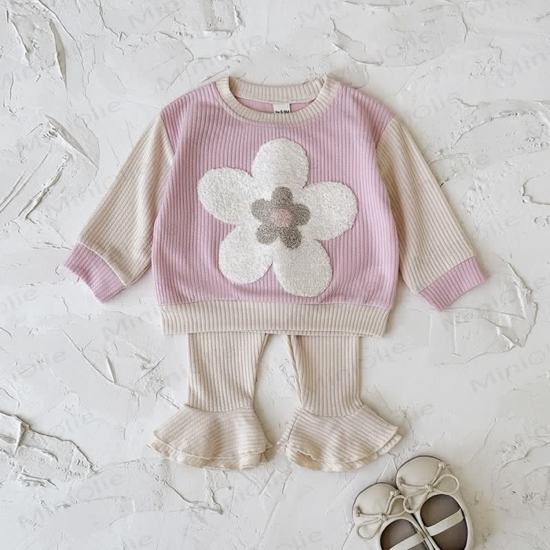 Baby 2-Piece Flower Sweatshirt and Pants Ribbed Set