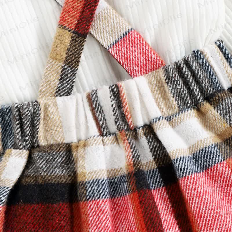 Baby Black White Plaid Suspender Skirt 2-piece Set