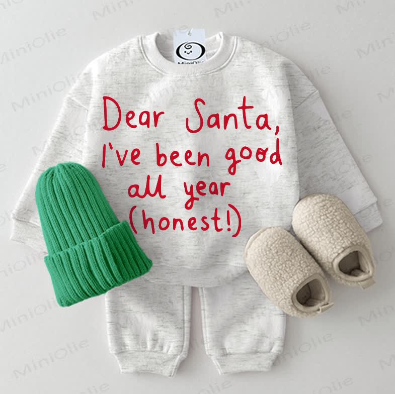 DEAR SANTA, I'VE BEEN GOOD ALL YEAR(HONEST!) Baby Sweatshirt 2-piece Light Grey Set