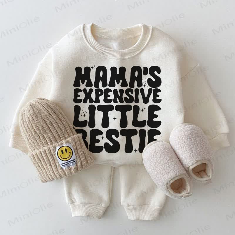MAMA'S EXPENSIVE LITTLE BESTIE Baby White Sweatshirt 2-piece Set