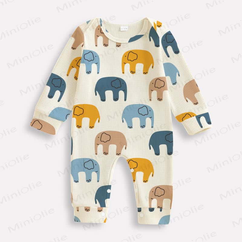 Baby Elephant Waffle Beige Romper
