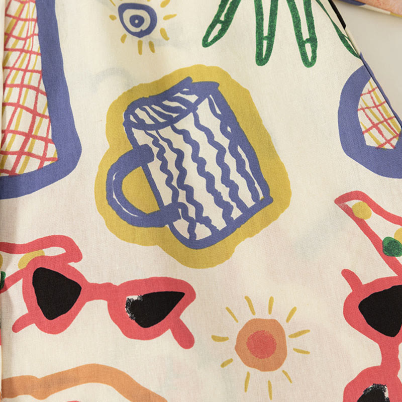 Toddler Girl Abstract Graffiti Lapel Collar Dress