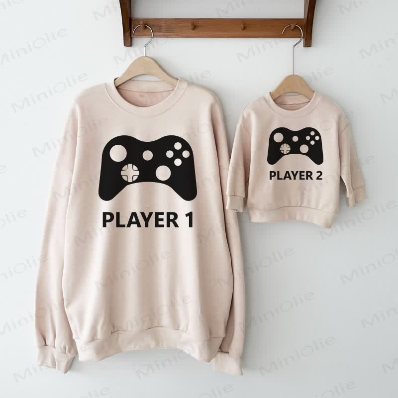 PLAYER 1/PLAYER 2 Gamepad Beige Family Sweatshirt