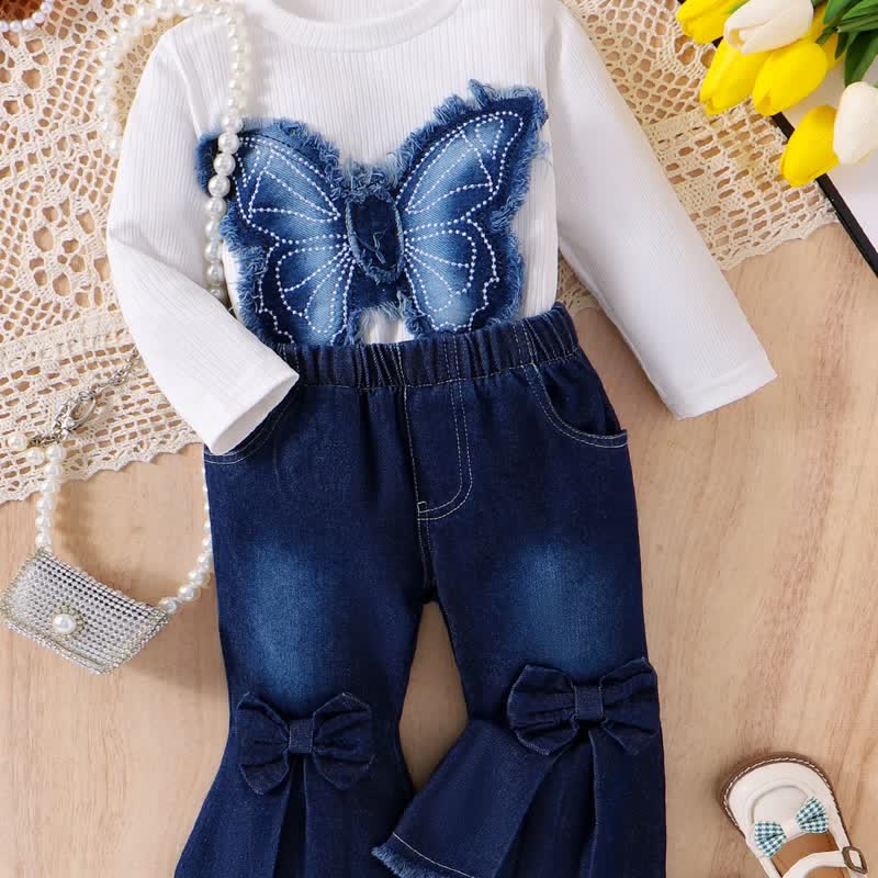 Baby 2-Piece Butterfly Bows Denim Set