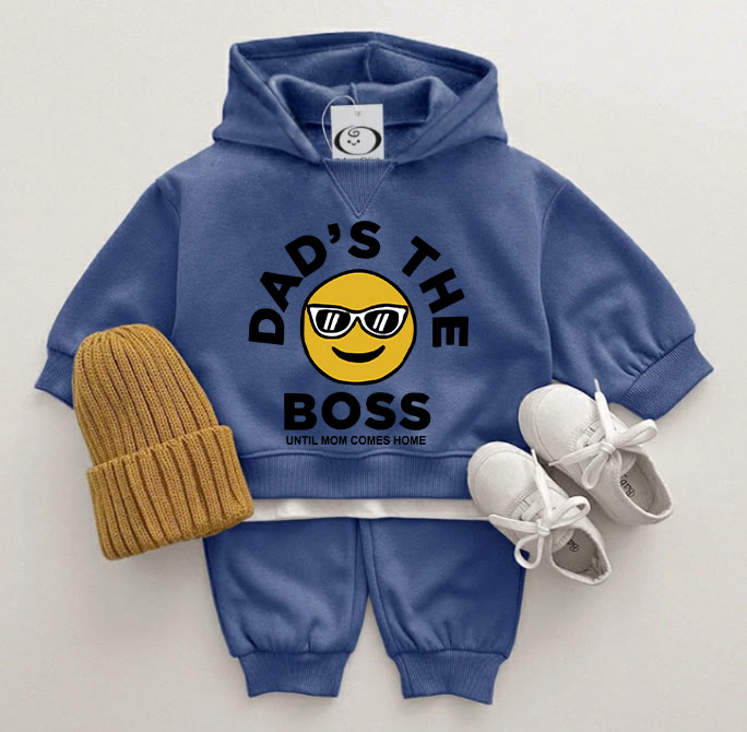 DAD'S THE BOSS UNTIL MOM COMES HOME Baby 2-Piece Blue Hooded Set