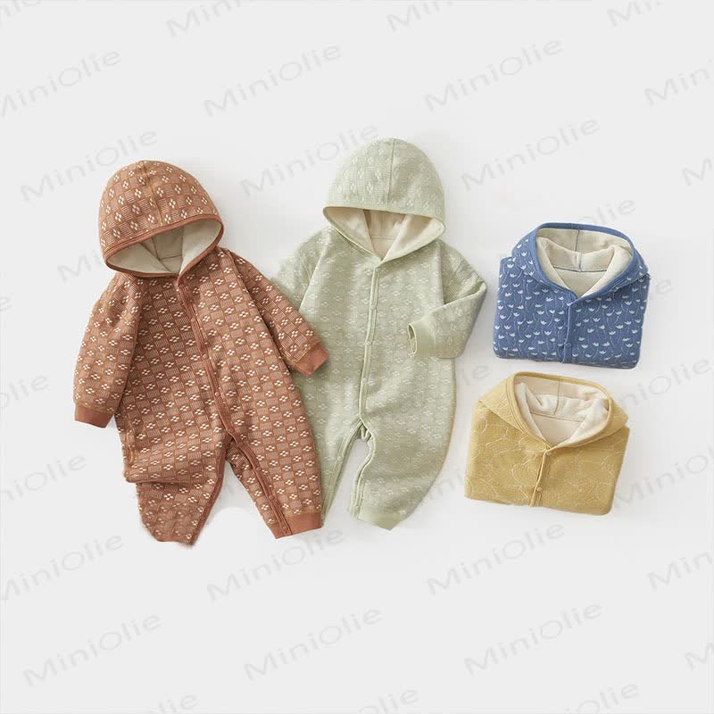 Baby Jacquard Fleece Lined Hooded Romper