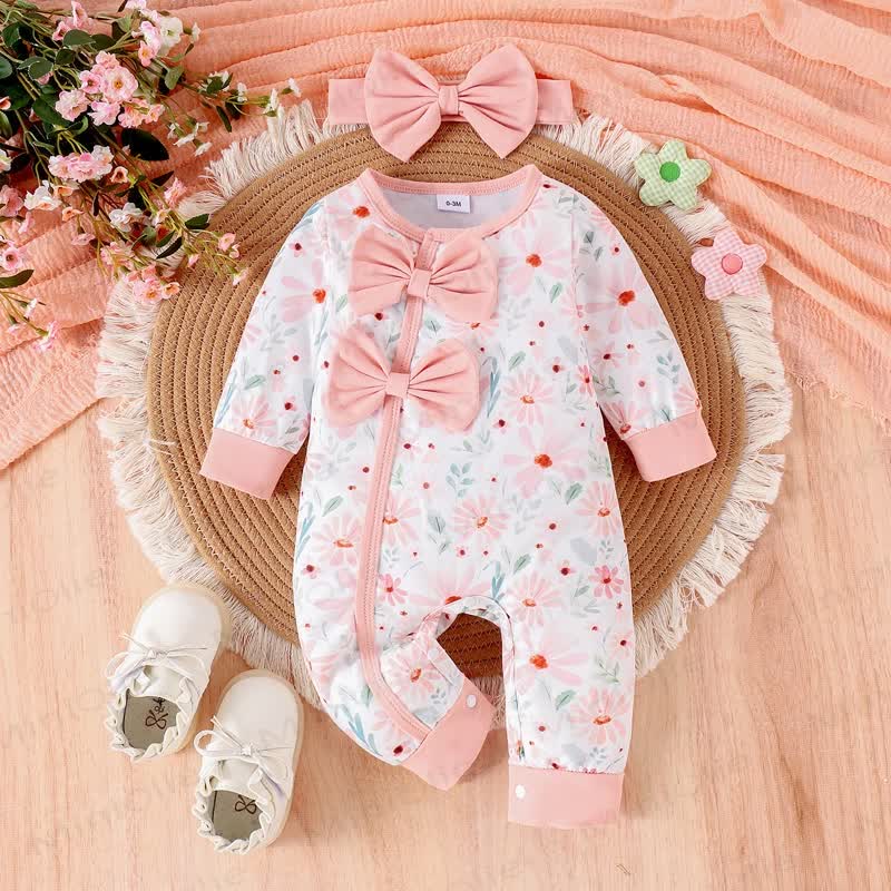 Baby Girl Flower Butterfly Romper with Headband