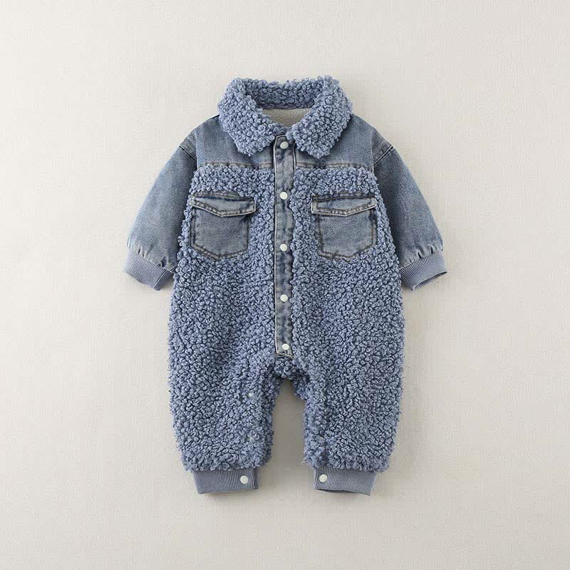 Baby Denim Blue Warm Fleece Romper