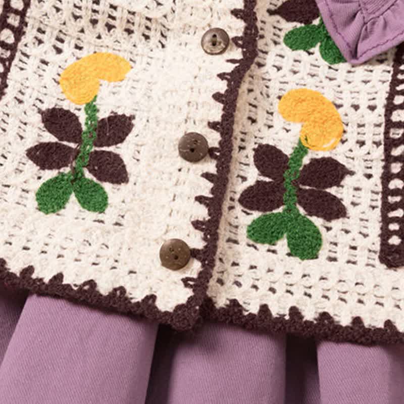 Toddler Girls Flower Ruffles Purple Cord Dress