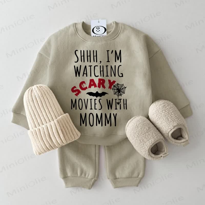 SHHH, I'M WATCHING SCARY MOVIES WITH MOMMY Baby 2-piece Grey Green Set