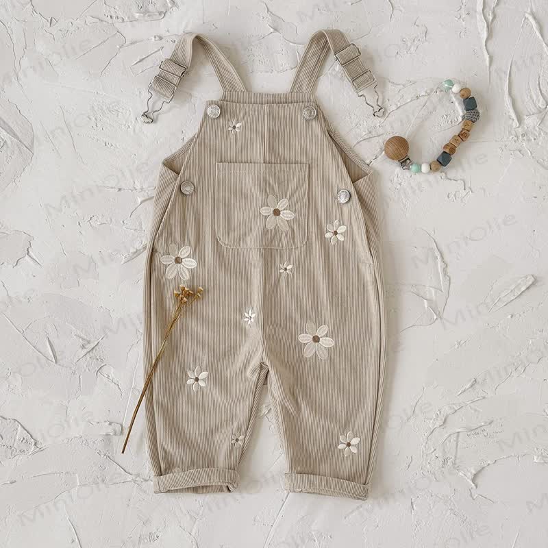 Baby Girl Cord Knitted Embroidered Flower Overalls