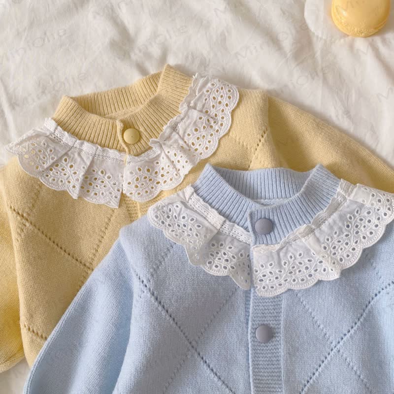 Baby Girl Lace Knitted Plaid 2-piece Set