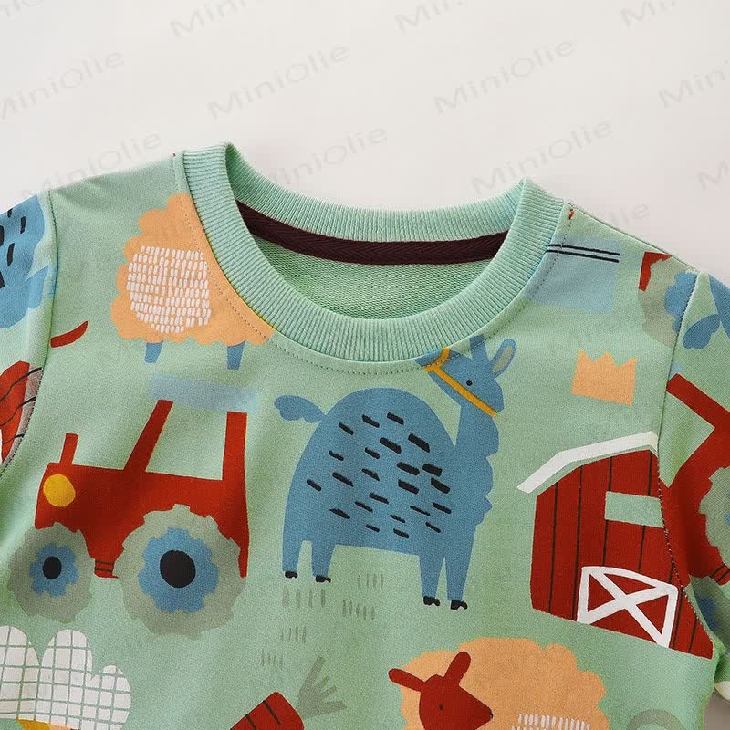 Kid Boy Cartoon Abstract Farm Animals Sweatshirt