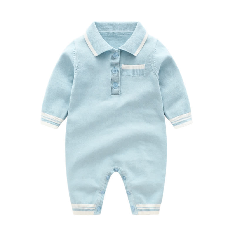 Baby Boy Lapel British-style Knit Romper