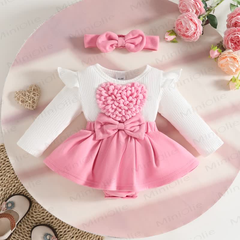 Baby Heart Rib Skirted Bodysuit with Headband