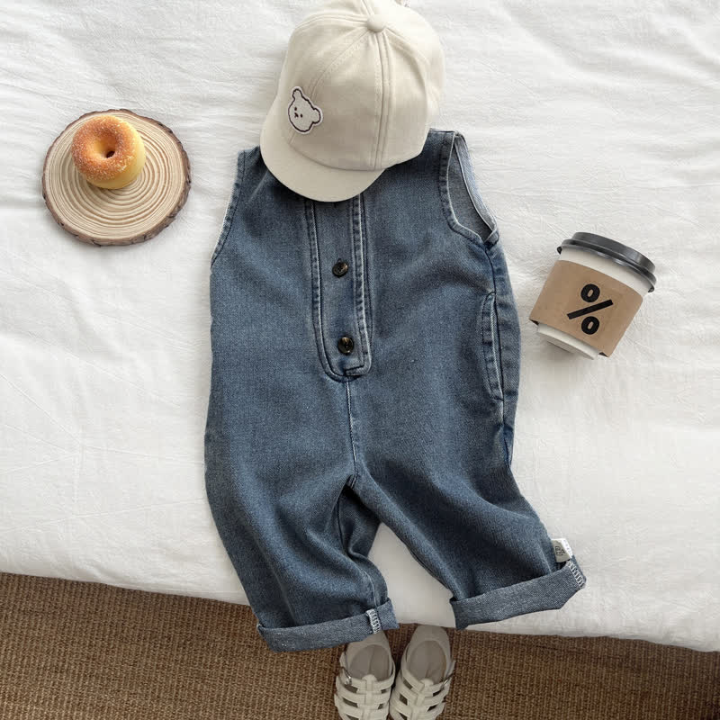 Baby Stripe Top Denim Romper 2-piece Set