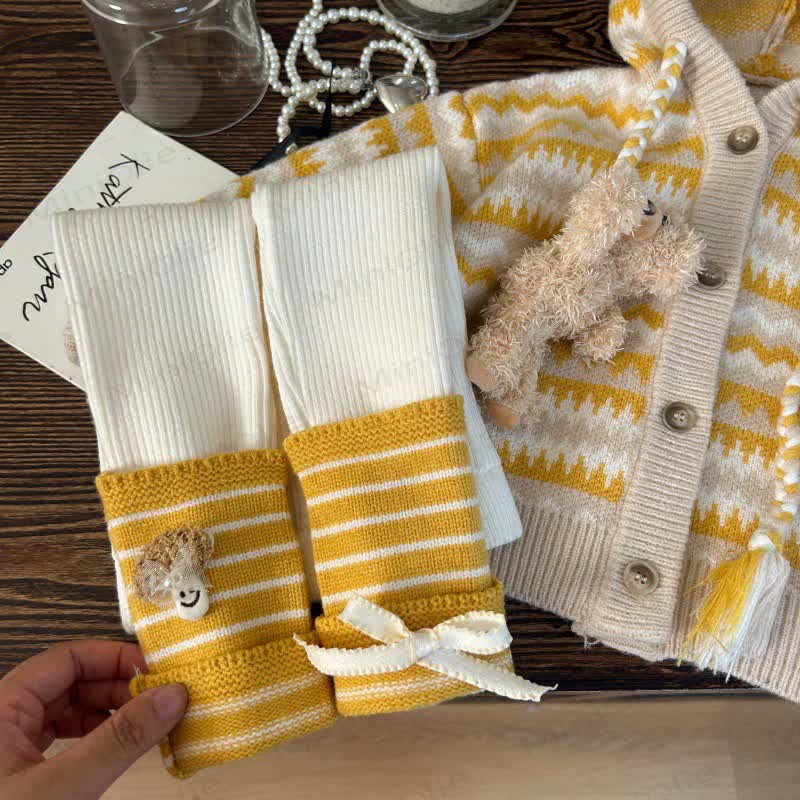 Toddler Kid Girl Knitted Stripe Cardigan/Leggings