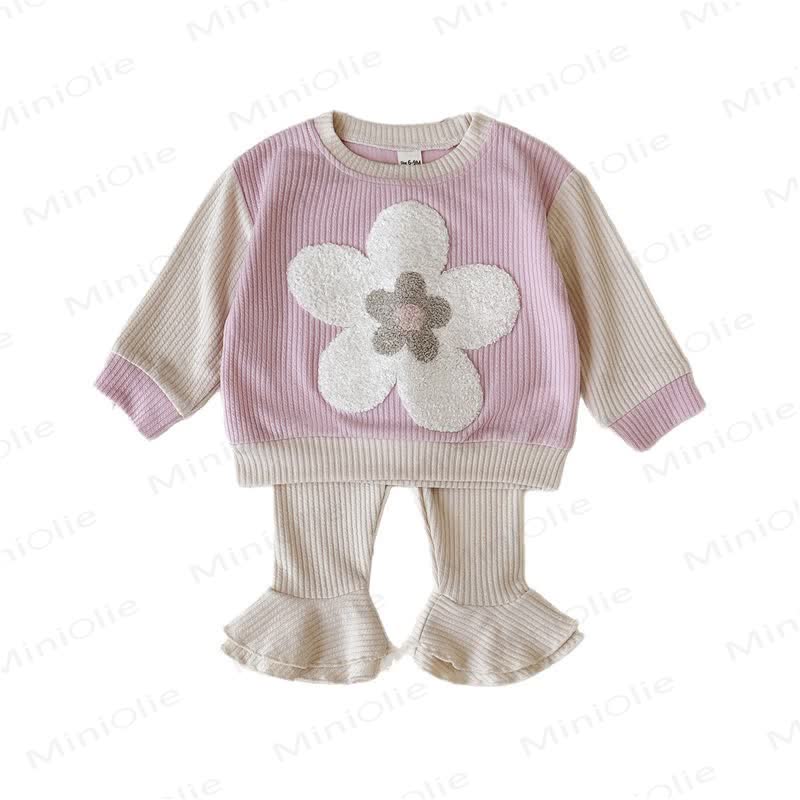 Baby 2-Piece Flower Sweatshirt and Pants Ribbed Set