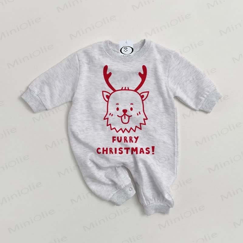 FURRY CHRISTMAS Baby Deer Grey Romper