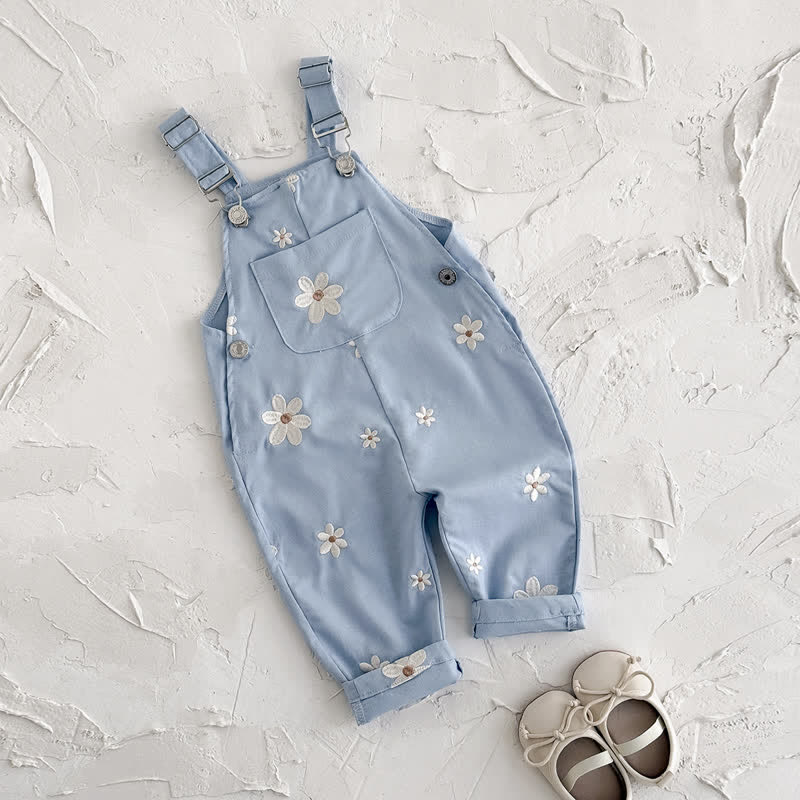 Baby Embroidered Flower Cute Blue Overalls