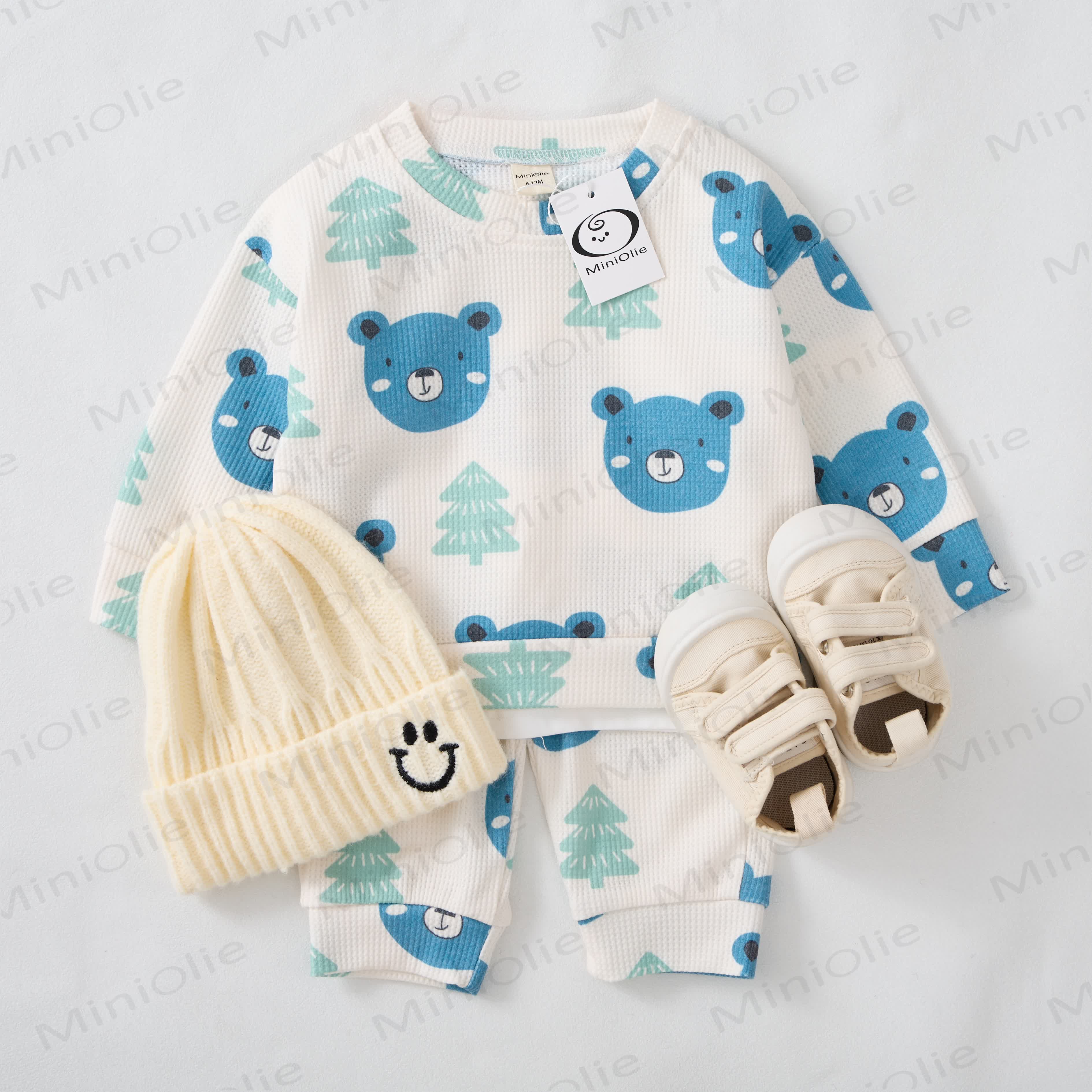 Baby Toddler Blue Bear Waffle 2-piece Set