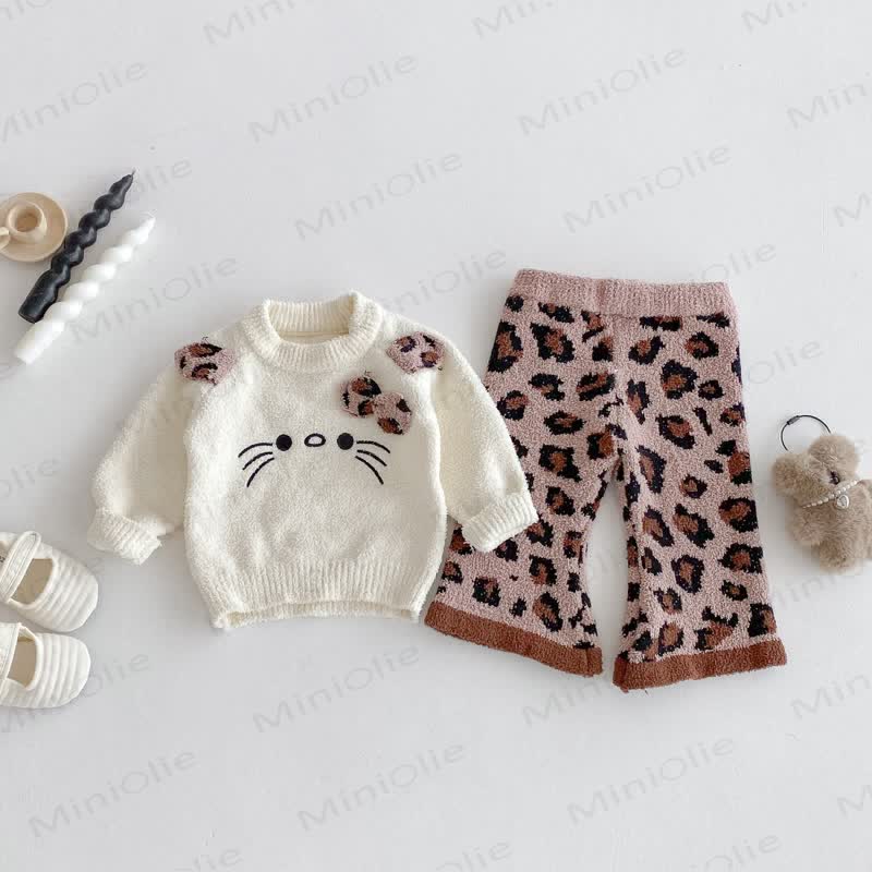 Baby Toddler Girls Leopard Cat Bow 2-piece Set