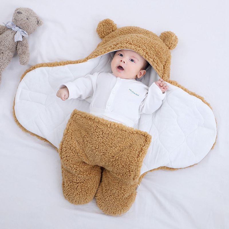 Bear Ears Fleece Hooded Khaki Sleeping Bag