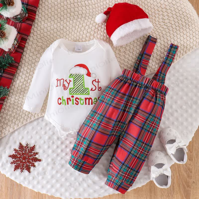MY 1ST CHRISTMAS Baby Plaid 2-Piece Set with Hat