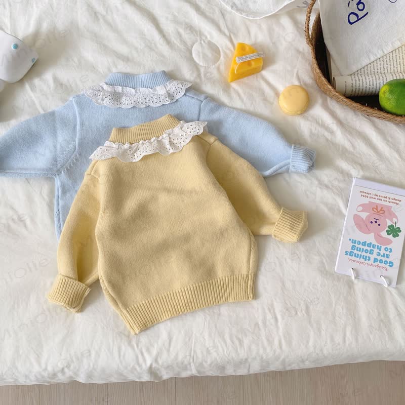 Baby Girl Lace Knitted Plaid 2-piece Set